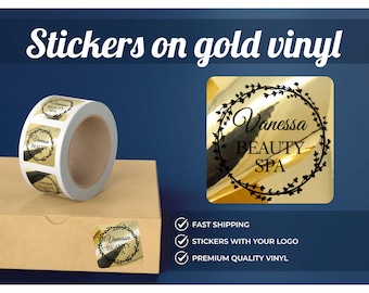 Naklejki złote, Etykiety z logo metalicznym na zamówienie, Naklejki personalizowane, Logo firmy, Naklejki lustrzane złote, Kwadratowa etykieta ze złotej folii,