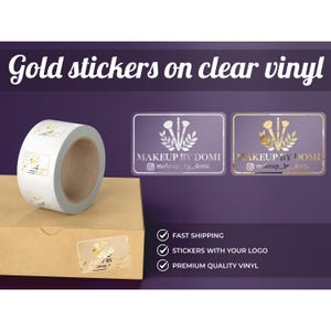 Gold Stickers, Custom Clear Logo Labels Stickers Personalized Business Logo, Rectangle Logo Label Transparent Gold Foil Label Customize Logo