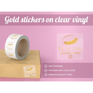 Gold Stickers, Custom Clear Logo Labels Stickers Personalized Business Logo, Square Logo Label, Transparent Gold Foil Label, Customize Logo