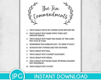 Ten Commandments Printable Scripture Bible Artwork // Poster Wall Art INSTANT DIGITAL DOWNLOAD // 10 Commandment Christian Art Print