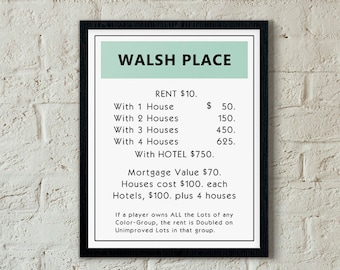 Monopoly Custom Last Name Art Print // 8x10 Artwork // Wedding gifts, family wall art // Classic board game prints