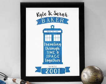 Custom Doctor Who Print // 8x10 TARDIS Art for Couples, with Personalized Names & Wedding Year // Wall Art Prints