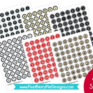 SET van 6 typemachine sleutel afdrukbare vellen! 1 inch Bottle Cap Circle Collage Sheets (Zes vintage-stijl alfabetknoppen) GEWELDIGE DEAL!