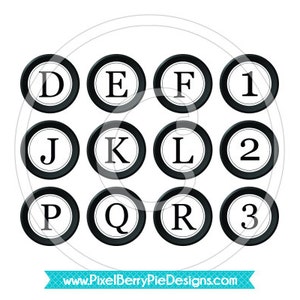 Printable 1 inch Typewriter Keys - Digital Collage Sheet - Vintage White and Black Buttons - Buy 2/Get 1 Free (Instant Download)