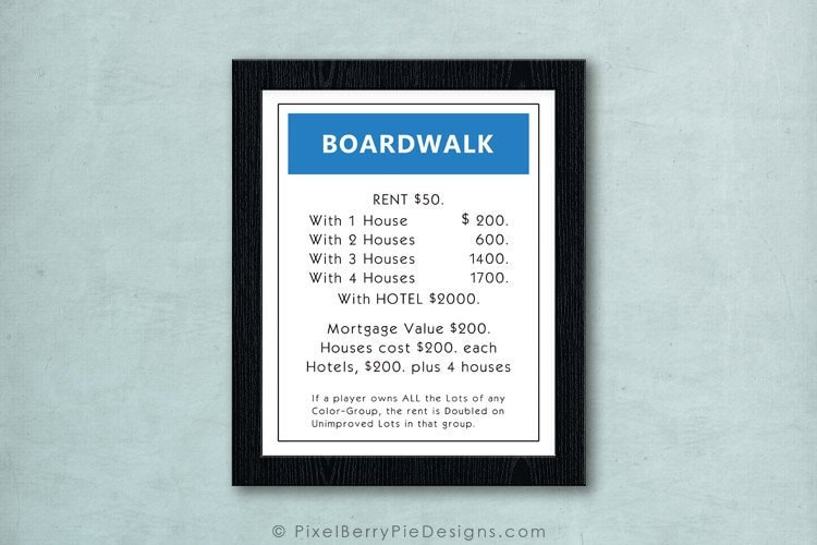 Monopoly Property Card Art Print 8x10 // Game room wall art // Family board game print // Monopoly Art