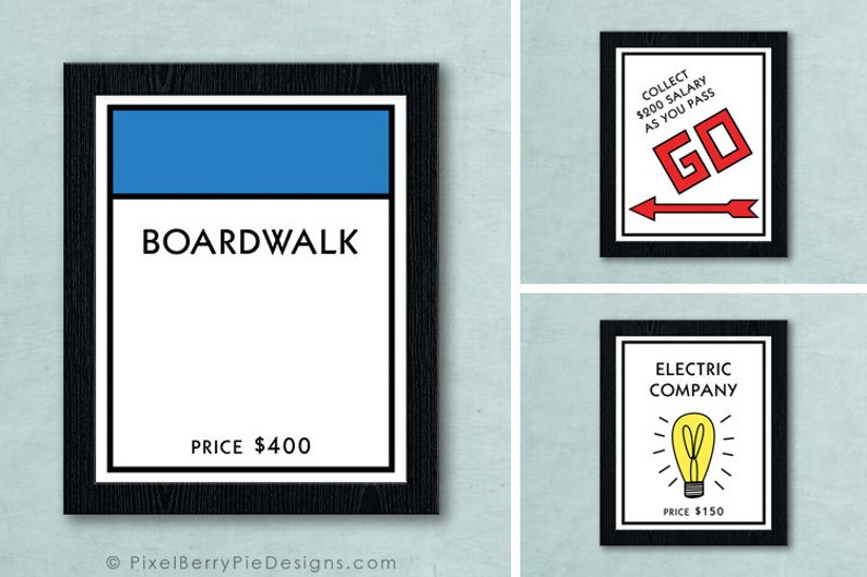 DIGITAL DOWNLOAD Original Monopoly Board Game Space Printable Artwork File // Game room wall art // Board game printables image 1