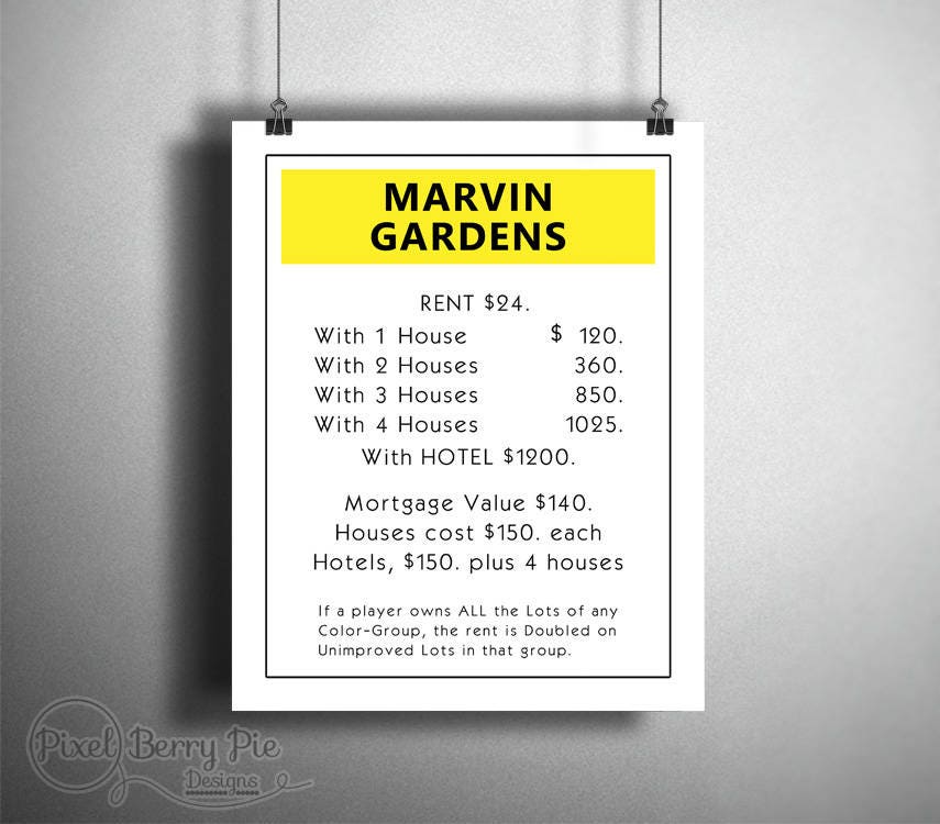DIGITAL DOWNLOAD Original Monopoly Property Printable | Etsy Canada