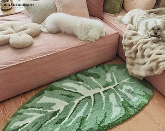 Monstera Leaf Rug,Bedroom Rug, Bath Rug ,Housewarming Gift,Green Rug,Tufted Monstera Rug,Washable Rug,Home Decor,Accent Rug,Home Decor