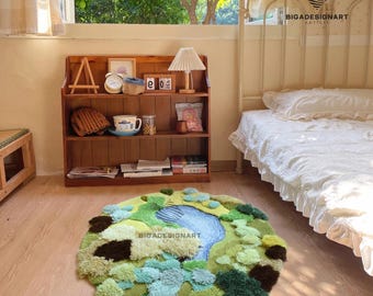 Green Moss Rugs,Moss Forest Rugs Carpet,Custom Latch Hook Rugs,Custom Moss Meadows,Forest Rugs,Beside Rugs,Home Decor,forest carpet,moss rug