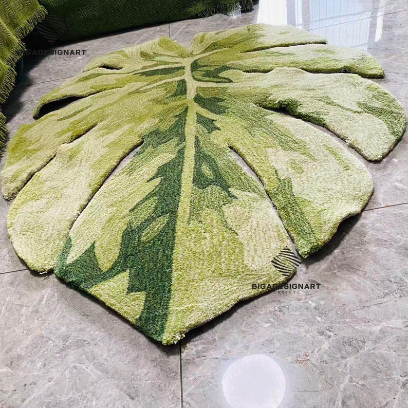 Green Monstera Leaf Rug,hand-tufted Home Decor,monstera,alocasia Tufted ...
