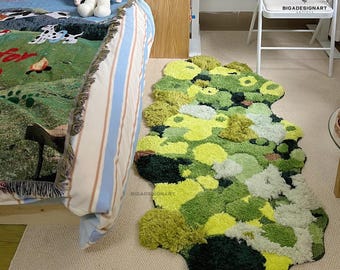 Beside Rugs,Moss Forest Rugs,Carpet Custom Moss Meadows Forest Rugs,Green Moss Latch Hook Rugs,  Home Decor Rug,For Bedroom Aesthetic