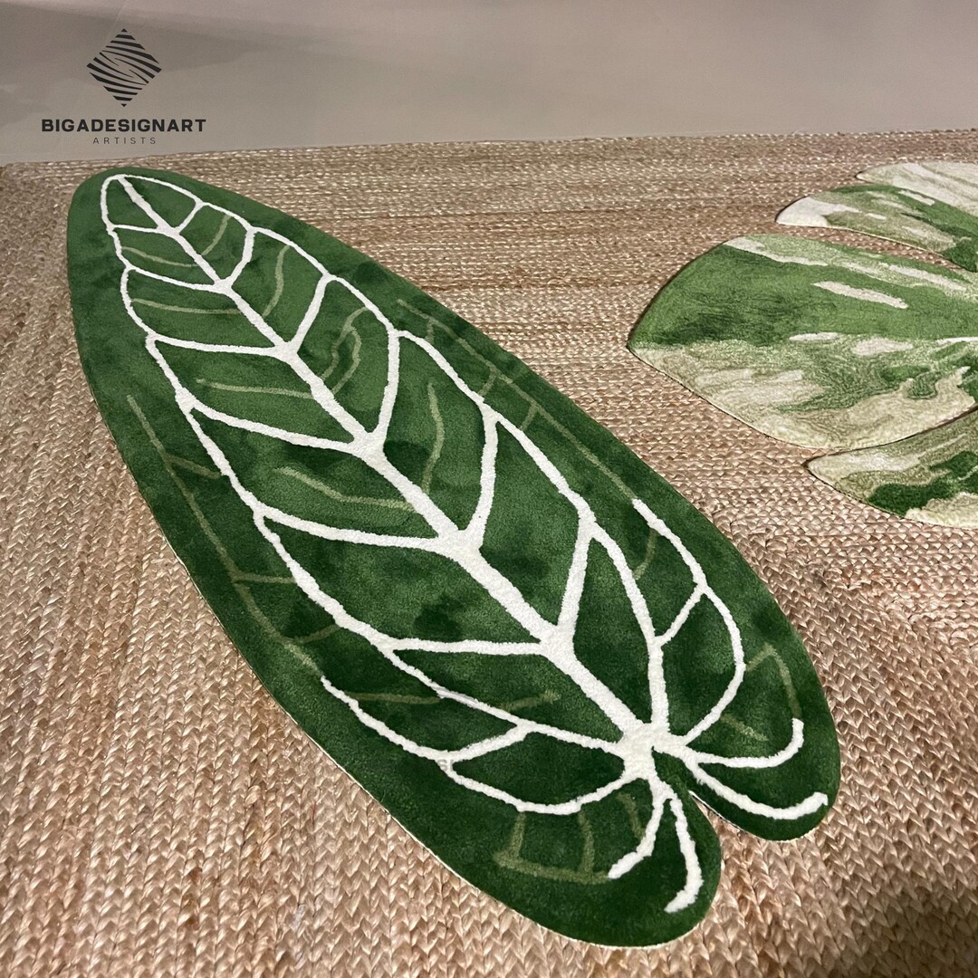Leafy Handmade Rug Green Monstera Leaf Rug,handmade Tropical Leaf Rug Wall Decor Set,hand ...