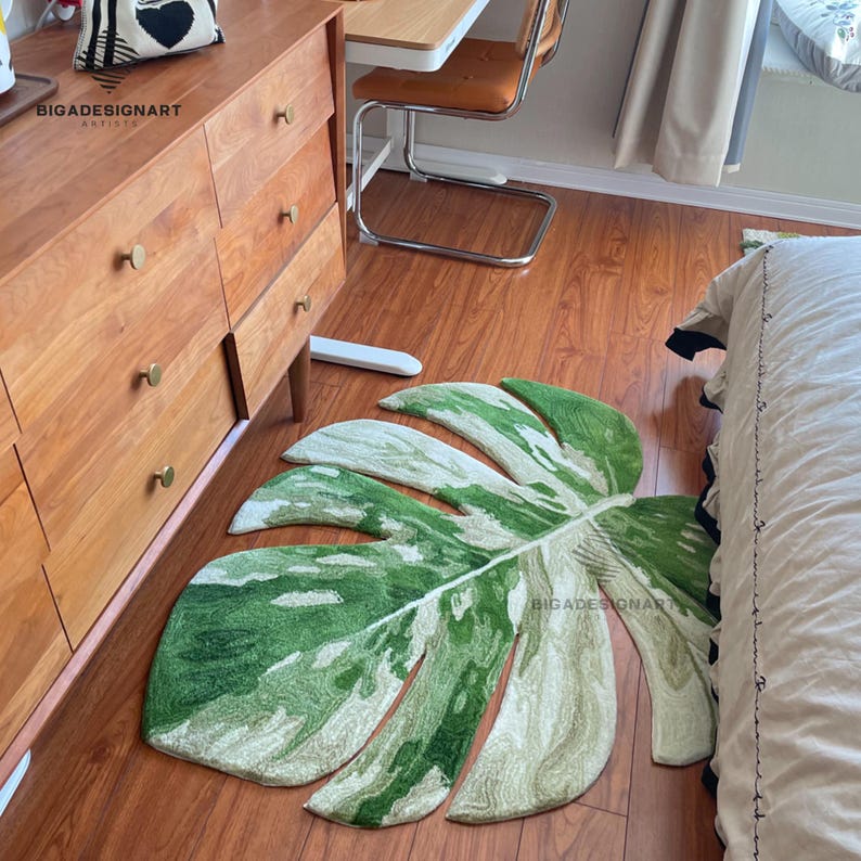 Monstera Rug,alocasia Tufted Rugs,green Monstera Leaf Rug,hand-tufted ...