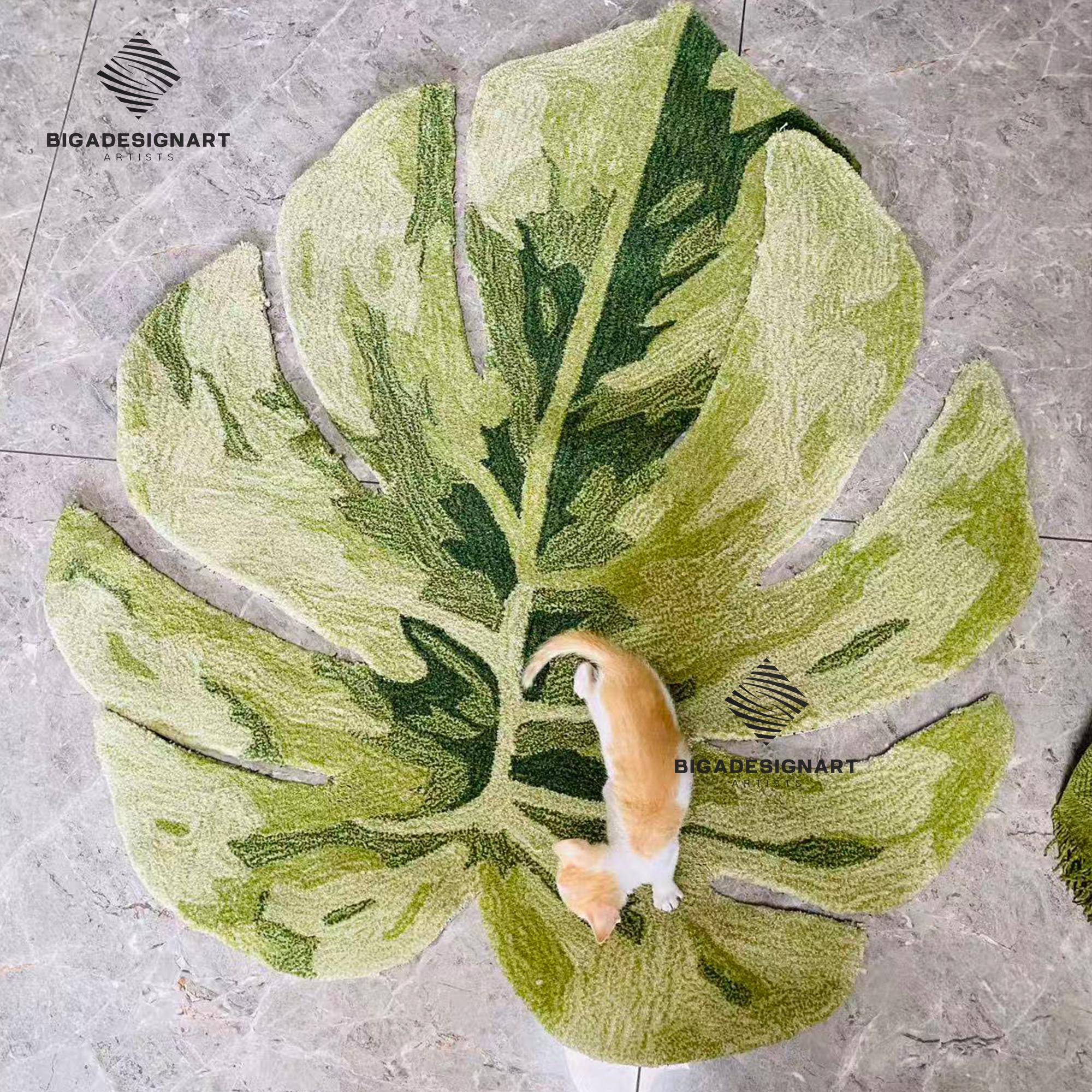 Green Monstera Leaf Rug,hand-tufted Home Decor,monstera,alocasia Tufted ...