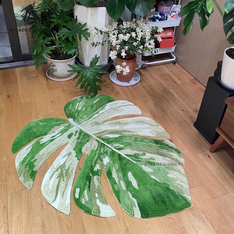 Monstera Rug,alocasia Tufted Rugs,green Monstera Leaf Rug,hand-tufted ...