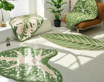 Monstera Leaf Rug,Fluffy Monstera Rug,Green Plant Rug,Tufted Monstera Rug,Bedroom Rug Bath Rug,Housewarming Gift,Washable Rug, Home Decor