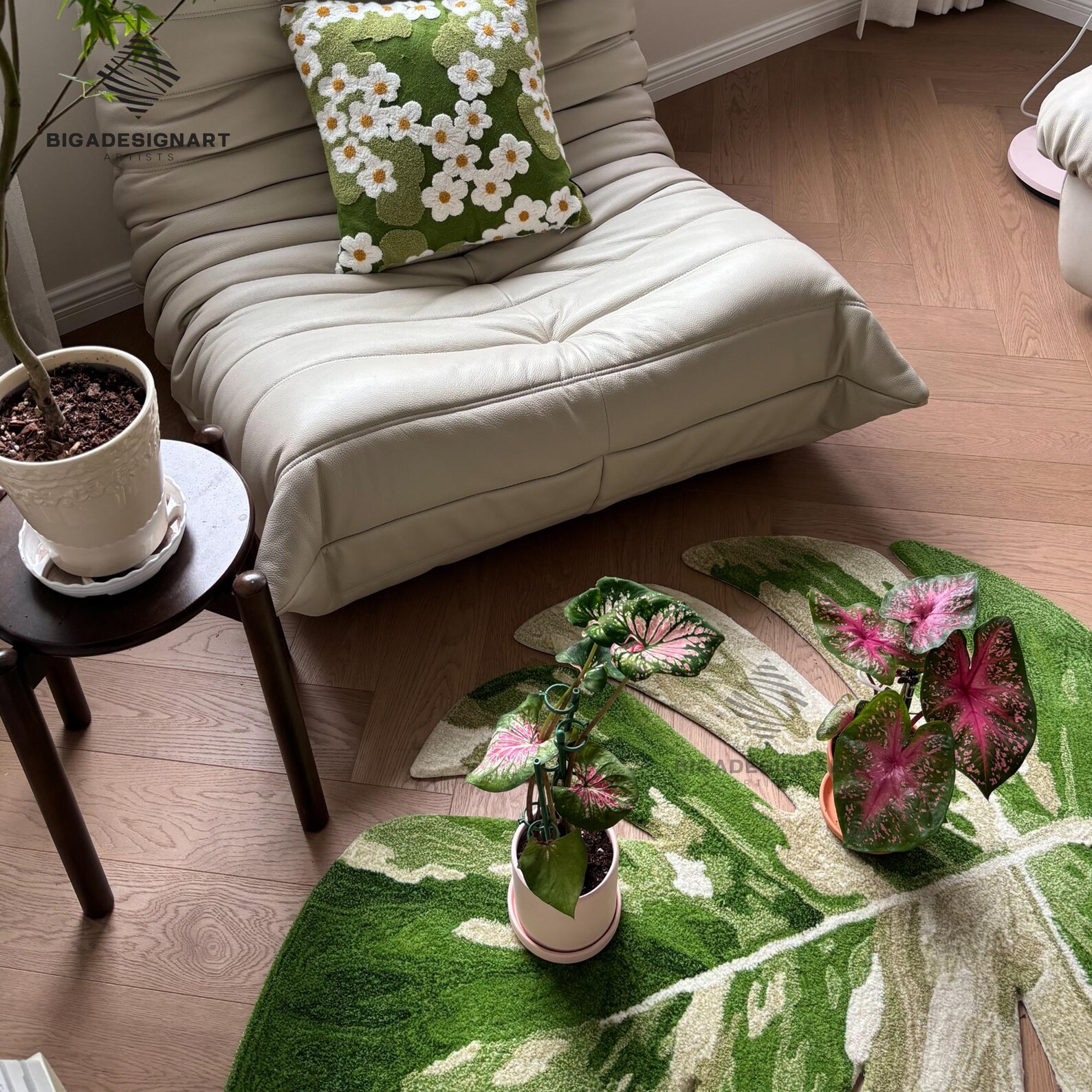 Monstera Rug,alocasia Tufted Rugs,green Monstera Leaf Rug,hand-tufted ...