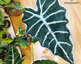 Moderner Wollteppich,Blumenteppich,Weißer Monstera Teppich,Schlafzimmer Teppich,Süßer Rutschfester Teppich