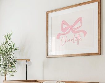 Nursery Crib Sign Custom Name Bow Sign Baby Girl Nursery Decor Pink Bow Wall Art Printable Nursery Wall Art For Baby Girl Room Pink Decor