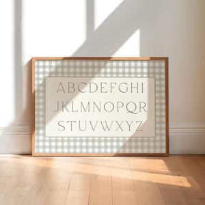neutral alphabet wall art for nursery gingham alphabet printable nursery decor printable alphabet chart for kid room minimalist abc wall art