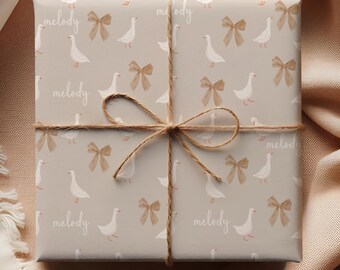custom wrap bow wrapping paper personalized name gift wrap baby shower wrapping paper goose gift wrap for baby gift coquette decor ribbon