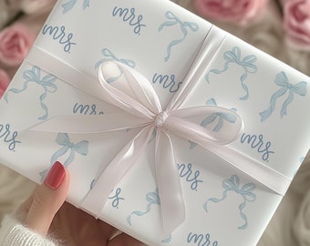 bridal shower wrapping paper custom wrapping paper for bridal party favor gift wrap blue bow gift for bride coquette wrapping paper for gift