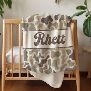 hunting blanket custom name blanket camo blanket personalized hunting gift for newborn fisherman gift rustic outdoor blanket for toddler boy Dark Brown