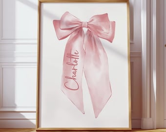 custom nursery sign bow decor baby girl bedroom nursery sign coquette nursery theme decor for girl room personalized digital print pink bow