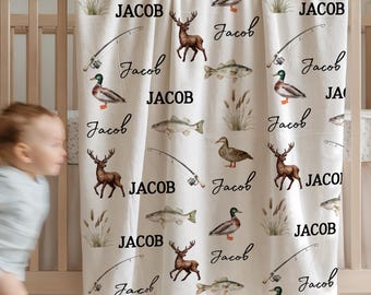 custom hunting baby blanket fisherman blanket boys hunting theme baby gift wildlife personalized blanket with name outdoor theme nursery boy