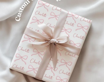 Papier cadeau noeud rose personnalisé nom personnalisé cadeau de douche nuptiale pour fête de mariage cadeau personnalisé pour bébé fille décoration noeud rose thème bébé