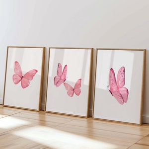 Vlinderdecor voor kinderkamer aquarel roze vlinder muurkunst voor meisjeskamer afdrukbare muurkunst roze kinderkamerdecor voor meisjeskamer decor