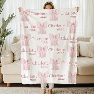 Manta de bebé con lazo, manta personalizada con nombre, manta de bebé con lazo rosa personalizada, regalo para niña, regalo para baby shower, regalo para nueva mamá, decoración con lazo