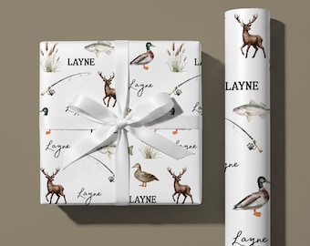 personalized hunting wrapping paper for toddler boy birthday gift wrap custom name wrapping paper wildlife theme gift for boy birthday