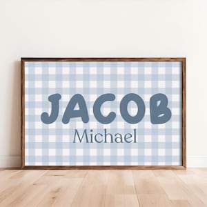 Gingham Name Sign Boy Custom Nursery Decor Baby Boy Sign For Nursery Boy Wall Art For Boy Bedroom Gingham Wall Art Digital Print Boy Room