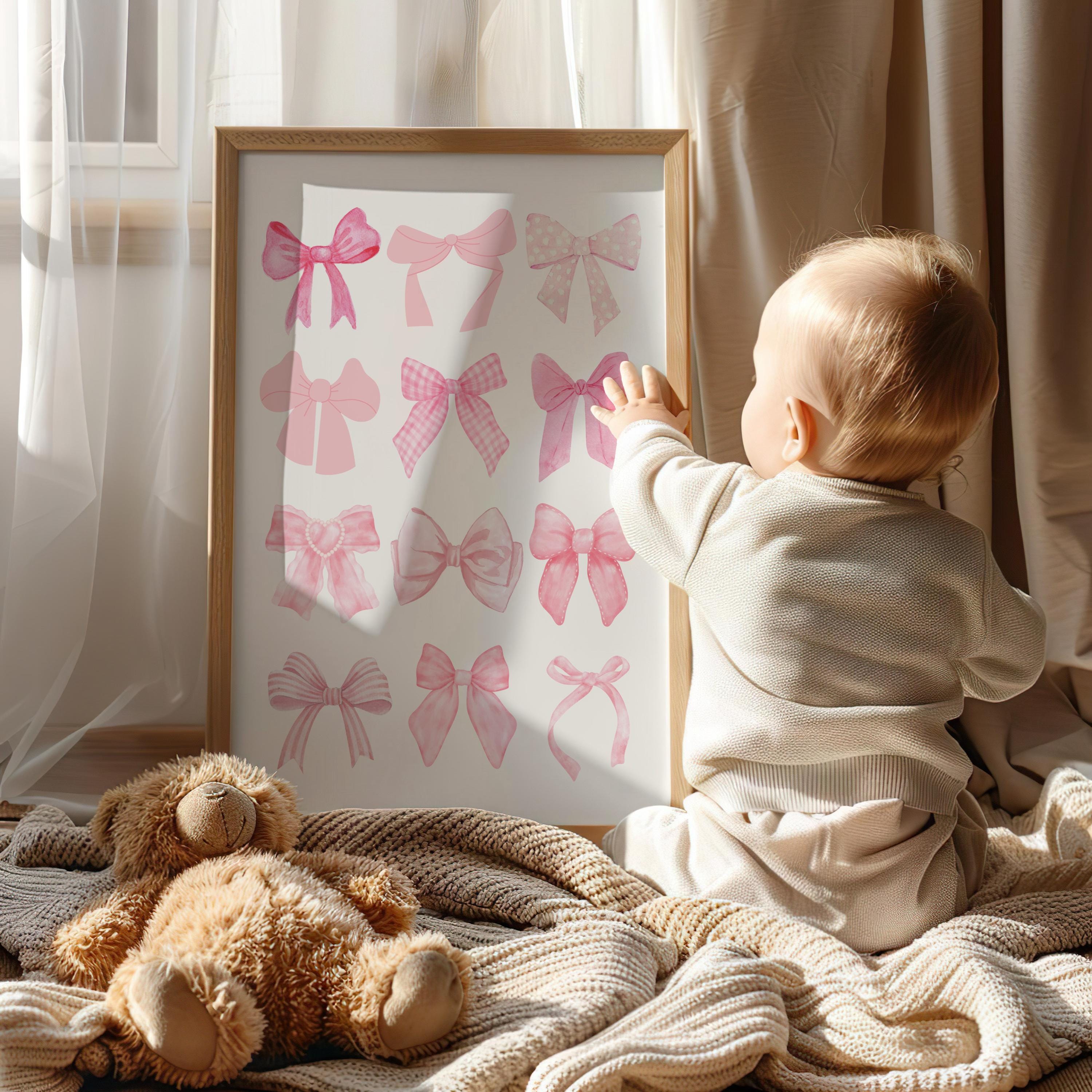 Pink Pastel Bow Digital Print for Girl Nursery Coquette Wall Decor for ...