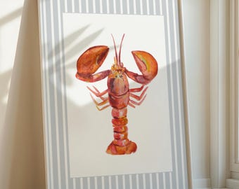 ocean print lobster wall art crab print for bathroom wall decor red lobster print lobster water colored print beach summer wall decor prints