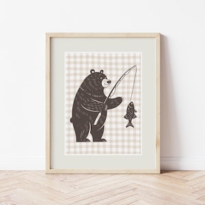 teddy bear fishing nursery decor kids wall decor fisherman nursery art teddy bear print woodland nursery decor nature theme nursery wall art