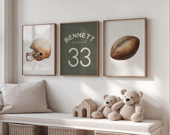 personalized football nursery wall art set vintage watercolor football artwork for baby room boy nursery sports wall prints set football art