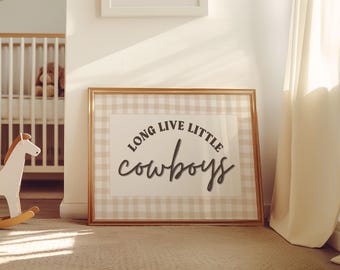 Lámina de vaquero de cuadros vichy vintage para guardería, arte de pared del oeste, decoración de guardería estilo granja, decoración de pared para dormitorio de vaquero, habitación de niño