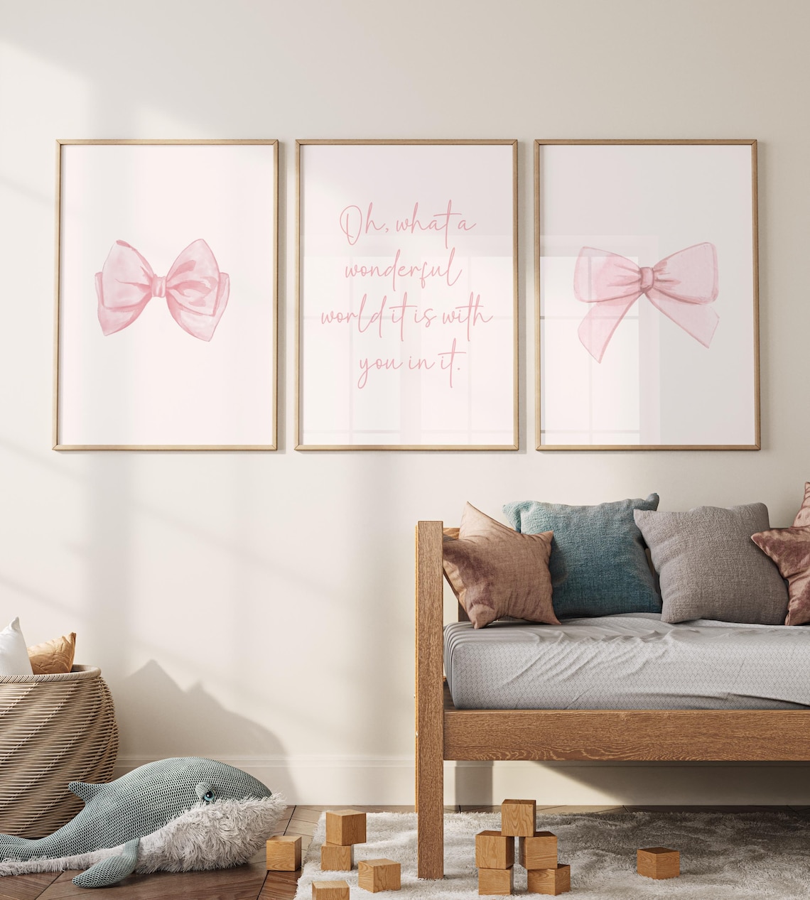 Baby Girl Nursery Bow Digital Print Gingham Coquette Decor for Girl ...
