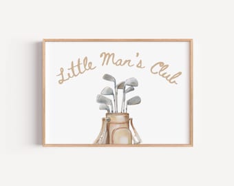Decoración de pared con temática de golf para guardería infantil, arte de pared con temática de golf para niño, impresiones de pared vintage para guardería con temática deportiva, decoración de pared marrón para sala de juegos infantil.