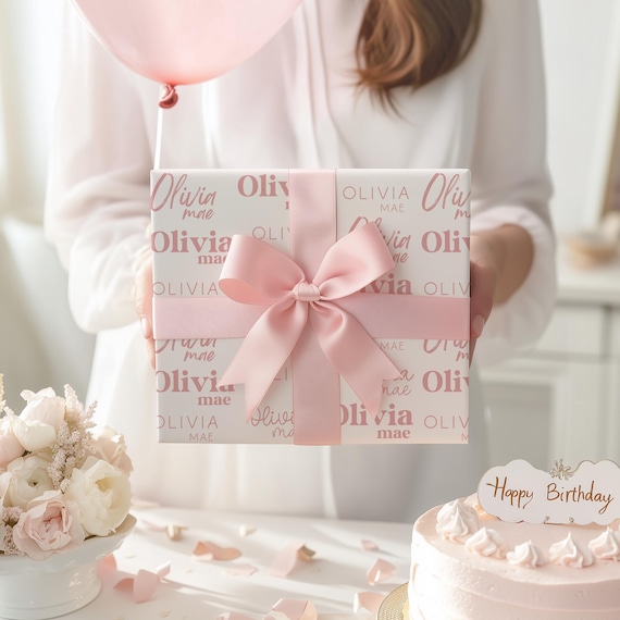wrapping paper name gift wrap for birthday gift wrapping paper for baby shower gift custom name gift wrap pink gift for first birthday girl