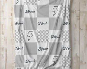 personalized baby blanket checkered blanket for baby fleece blanket custom name blanket checkered boy baby shower gift boy toddler gift