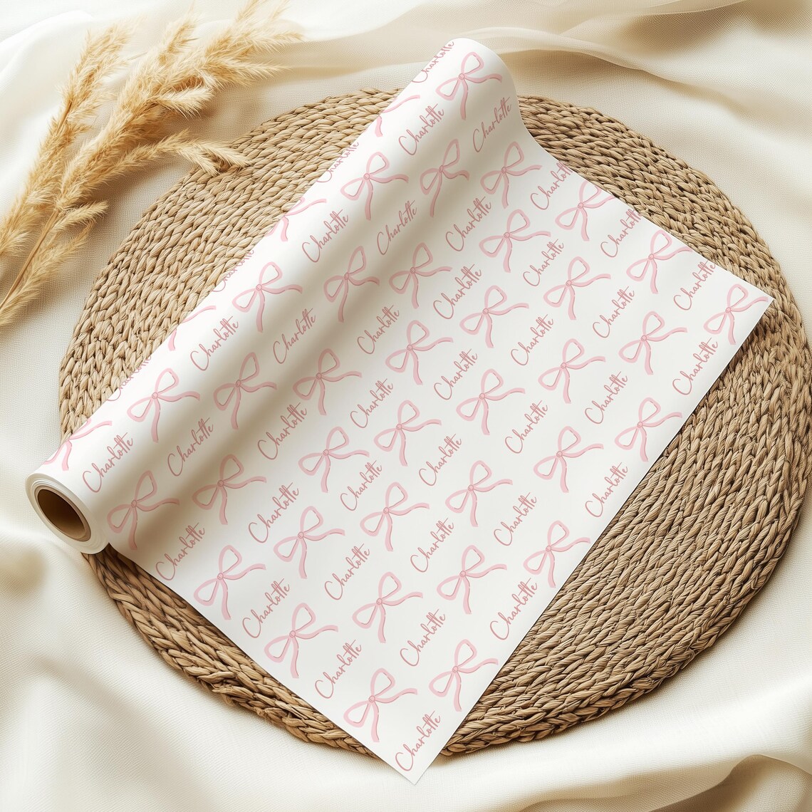 Custom Pink Bow Wrapping Paper Personalized Name Bridal Shower Gift for ...