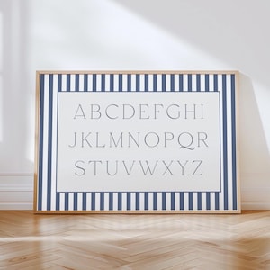 blue alphabet wall art for nursery montesorri alphabet printable classroom decor printable alphabet chart for teacher classroom wall decor