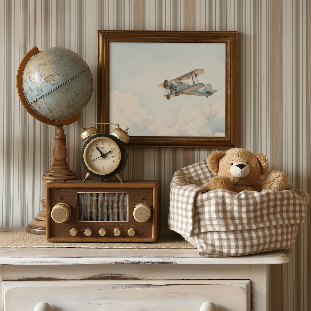 Nursery Airplane Wall Art Aviation Wall Decor for Boy Bedroom Vintage ...
