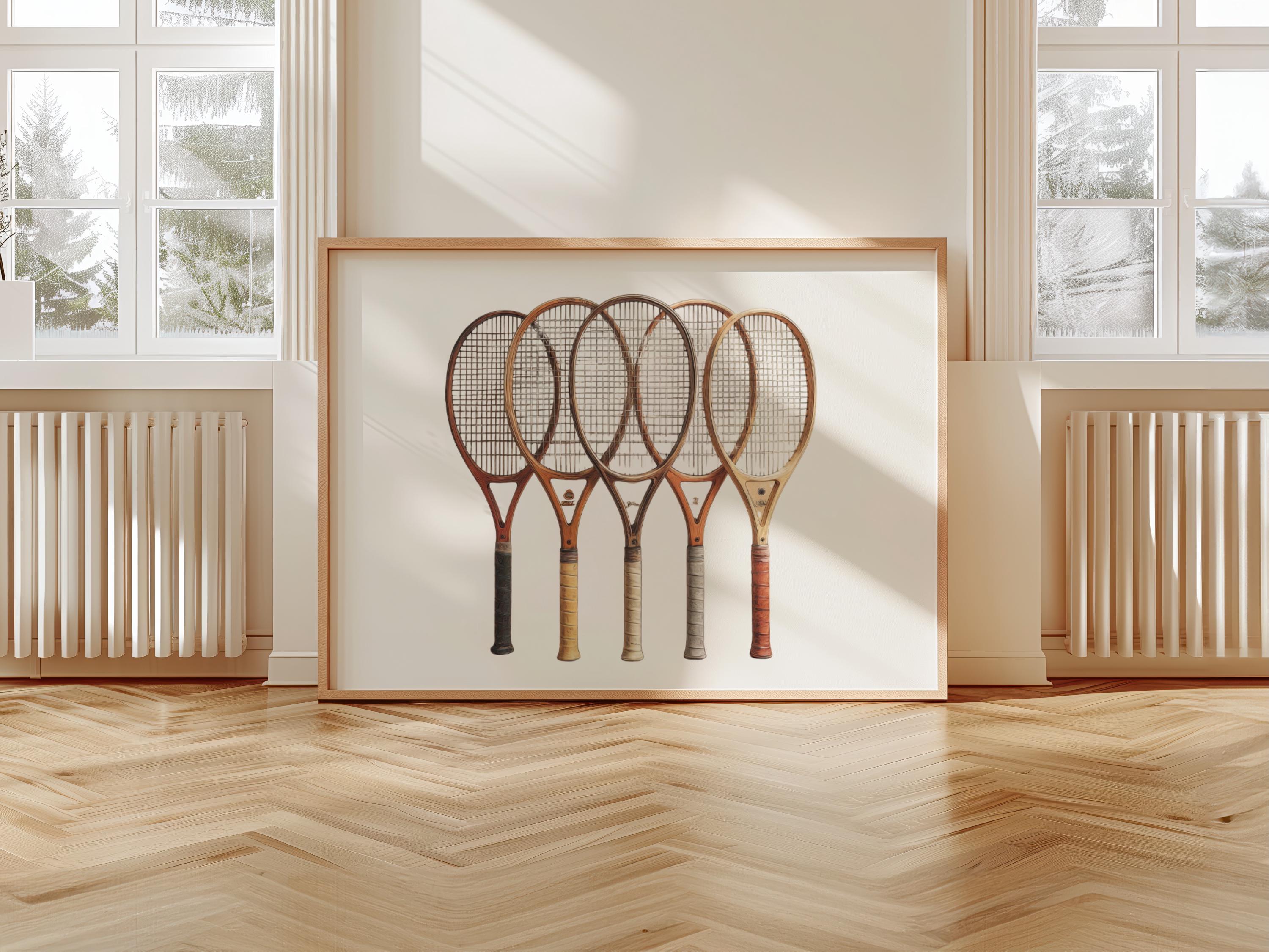 ヴィンテージの木製テニスラケットの壁アート、レトロなスポーツ