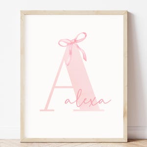 Pastel Pink Bow Art for Nursery Printable Monogram Baby Room Art Girly Monogram Print for Girls Room Bow Nursery Decor Chic Bow Pink Decor
