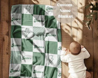 Checkered baby blanket Custom checkered blanket for baby fleece blanket custom name blanket checkered boy baby shower gift boy toddler gift