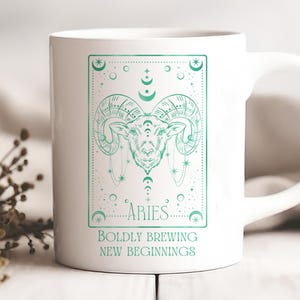 Aries Zodiac Ceramic Mug: Astrology Coffee Cup with Star System Design for Bold Beginnings